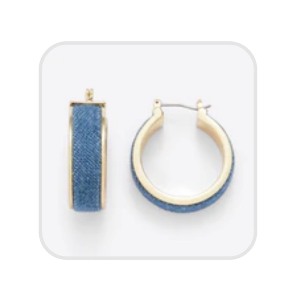 Draper James Chambray Denim Hoop Earring Medium Wash NWOT - Picture 6 of 6
